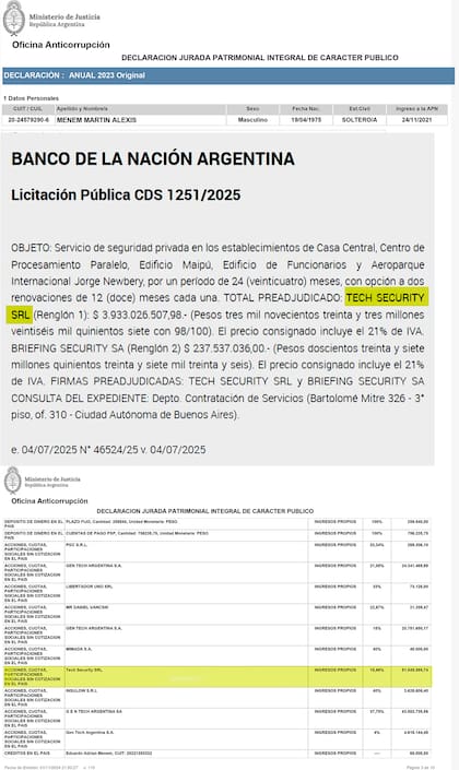 La licitación del Banco Nación que ganó la empresa de seguridad de los Menem