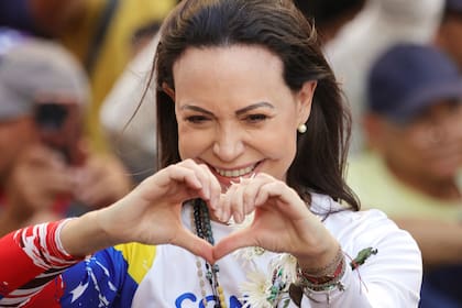 La líder opositora venezolana María Corina Machado, en una manifestación contra Maduro, el 9 de enero pasado, el último día que salió de la clandestinidad