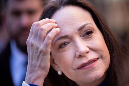 La líder opositora venezolana María Corina Machado tras una reunión con la Comisión Interamericana de Derechos Humanos (CIDH), en Washington