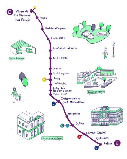 La Línea E te lleva a Parque Chacabuco, a la Feria de San Telmo y la Manzana de las Luces.