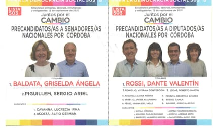 La lista "B" de Juntos por el Cambio para su interna en Córdoba.