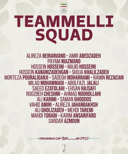 La lista de 26 jugadores de Irán para el Mundial Qatar 2022