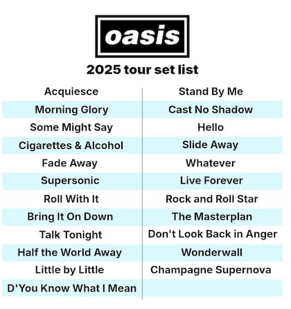 La lista de canciones que Oasis eligió para este tour 2025