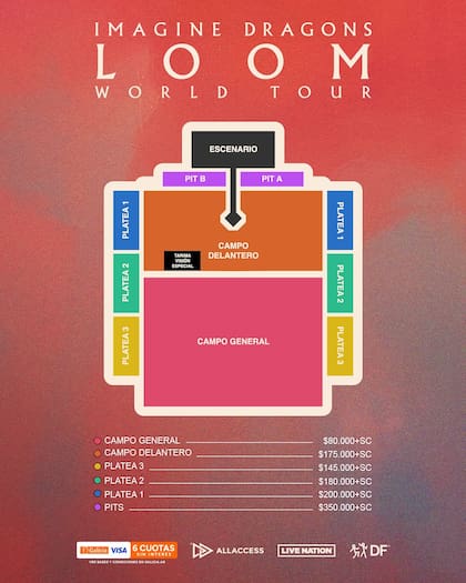 La lista de precios para el "LOOM" World Tour en Argentina