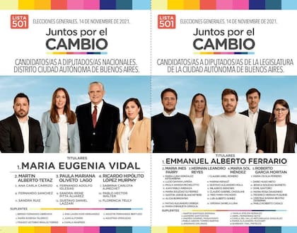 La lista que Juntos por el Cambio presentó en la Ciudad de Buenos Aires y que sacó una amplia diferencia en votos