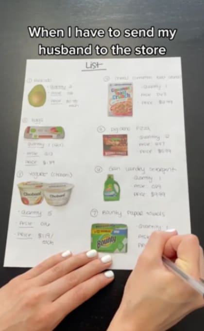 La lista tiene figuritas con el frente de los productos recortados y pegados