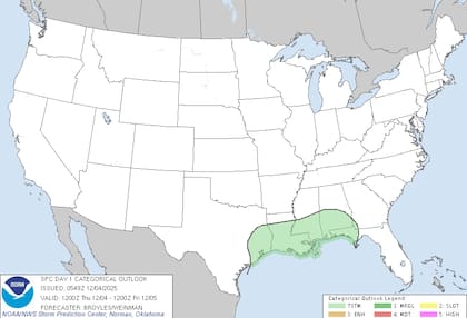 La llegada de una onda superior al Golfo de México impulsará un flujo húmedo que generará tormentas dispersas concentradas primero desde Texas hasta Louisiana