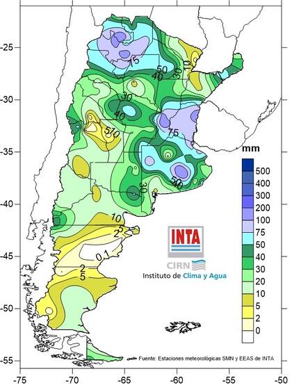 La lluvia acumulada desde el sábado 15 de enero hasta hoy a las 9 de la mañana.