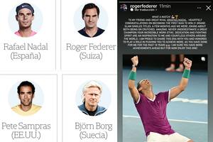 Nadal, arriba de todos: el conmovedor mensaje de Federer, la broma de las "muletas" y la tabla de Grand Slam