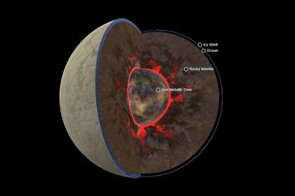 La luna Europa tiene una capa exterior de hielo, debajo de la cual existe agua salada