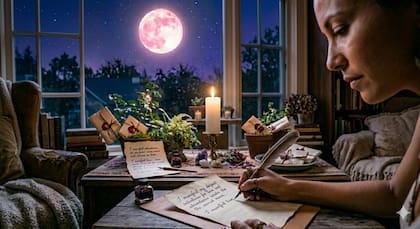 La Luna Rosa es la oportunidad para hacer el ritual de la carta de manifestación (imagen ilustrativa generada con IA)