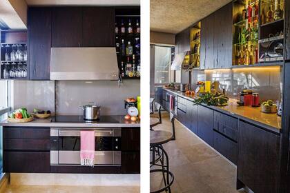 La madera tiene un aspecto rústico, algo sufrido, que evoca la estética de pub.