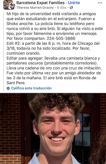 La madre del estudiante difundió su desaparición en un grupo de Facebook