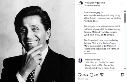 La Maison Valentino ratificó el deceso de su fundador mediante un mensaje oficial difundido en sus redes sociales (Instagram: @realmrvalentino)