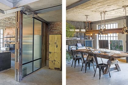 La mampara coincide con el acceso al estudio. Su presencia esconde parcialmente la cocina, para que al entrar se vea primero el espacio de trabajo.