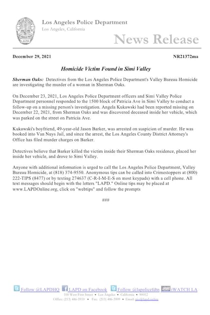 La manager Angela Kukawski tenía 55 años y fue hallada en el baúl de su automóvil, informó la Policía de Los Ángeles