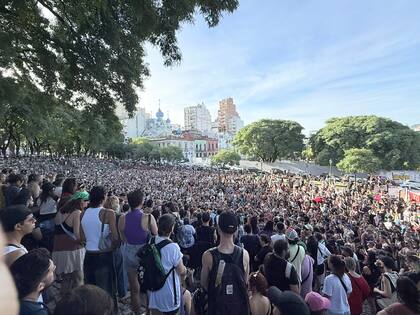La manifestación en Parque Lezama del sábado pasado en rechazo a los dichos de Javier Milei en el Foro de Davos
Foto: @christianbux