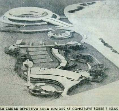 La maqueta de lo que sería la Ciudad Deportiva de Boca, con el estadio en la isla número siete