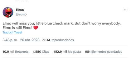 La marioneta Elmo dijo que extrañaría su verificación en Twitter