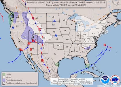 La masa de aire ártico que afectó el centro de Estados Unidos ahora se desplazó hacia el este y lleva temperaturas bajas a las costas del Golfo de México y del atlántico