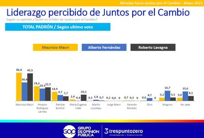 La medición sobre el liderazgo en Juntos por el Cambio