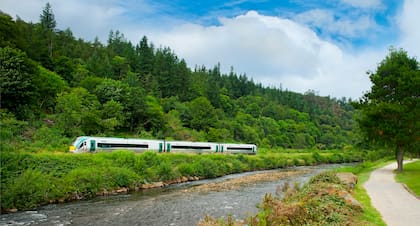 La mejor manera de llegar a esta ciudad costera es en tren, con bellas vistas de los verdes prados y el mar.