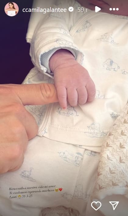 La mención de Camila Galante en su cuenta de Instagram