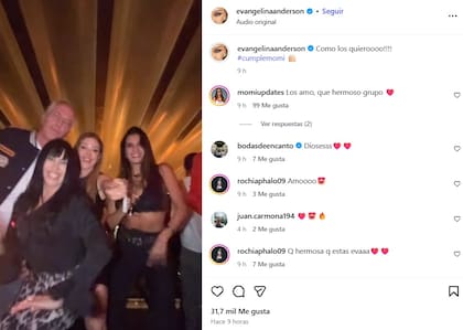 La mención de Eva Anderson en el cumpleaños de Momi Giardina