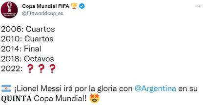 La mención de FIFA acerca de los mundiales que disputó Lionel Messi