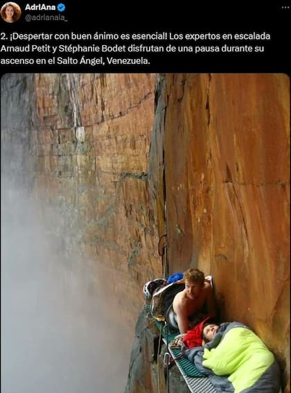 La mención de la usuaria de X a dos escaladores que disfrutaron una pausa en una cascada en Venezuela