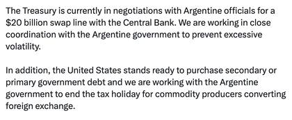 La mención en X de Scott Bessent a la quita de retenciones en la Argentina