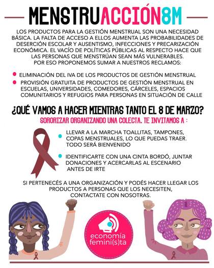 La #MenstruAcción el nuevo reclamo que busca sumarse al paro del 8M