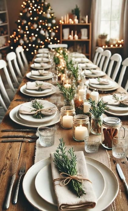 La mesa navideña 2025 incorpora tonos neutros y materiales naturales