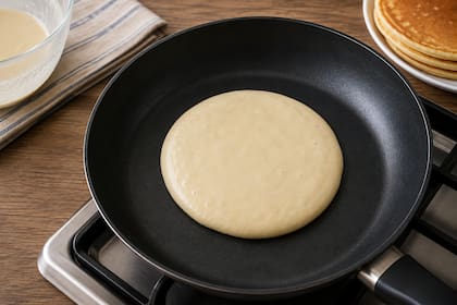 La mezcla de pancake debe ser lo suficientemente densa para que se forme un disco grueso