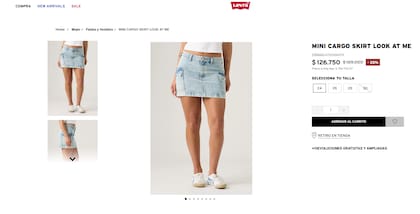 La “Mini Cargo Skirt Look At Me” de Levi's (94 Cargo Mini Skirt, como se llama en la tienda de EE.UU.) cuesta $87.000 (US$59,50) en el país del norte y $169.000 aquí