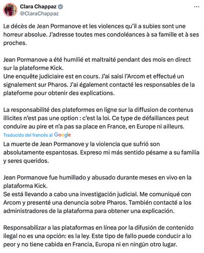 La ministra delegada de Asuntos Digitales, Clara Chappaz, calificó el hecho como un "horror absoluto"