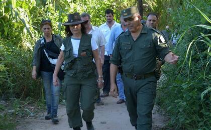 La ministra Patricia Bullrich, durante un reciente operativo de seguridad en la frontera