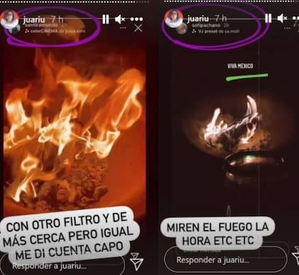 La misma fogata, a la misma hora, y en el mismo lugar fue subida en sus respectivas historias de instragram por Sofía Pachano y por el actor argentino Santiago Ramundo, lo que despertó las sospechas de una periodista que se dedica a seguir este tipo de rastros en las redes sociales