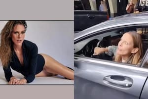 La modelo argentina Ximena Pichel, en una toma de trabajo y en el video viral