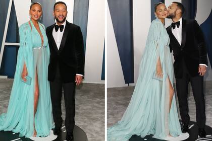 La modelo Chrissy Teigen y el cantante John Legend no solo mostraron sus looks, sino también demostraron su pasión antes de entrar a la fiesta