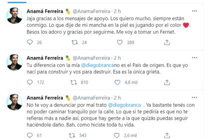 La modelo le respondió al periodista en Twitter y sostuvo que no lo iba a denunciar por maltrato: "Yo nací para construir y vos para destruir"