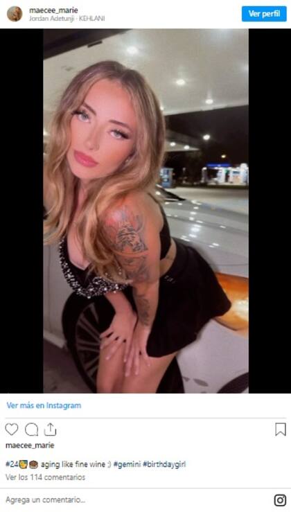 La modelo tiene publicaciones en sus redes sociales donde se la ve con el auto del accidente