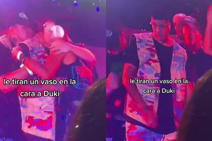 La molestia de Duki después de recibir el golpe de un vaso