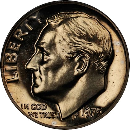 La moneda acuñada en 1975 presenta una condición "proof" que presentan una superficie altamente pulida, con reflejos tipo espejo