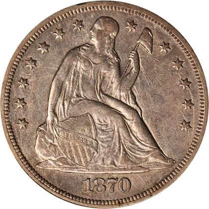 La moneda cuenta con la figura de la Dama de la Libertad sentada, lo que le otorgó el nombre de "Seated Liberty"