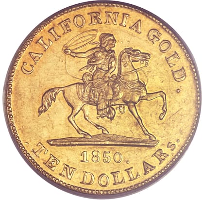 La moneda cuenta con la figura de un vaquero montado a caballo, vestido con un atuendo tradicional mexicano y sosteniendo un lazo