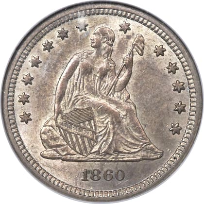 La moneda de 1860 es parte de la serie conocida como "Liberty Seated" (Libertad Sentada)