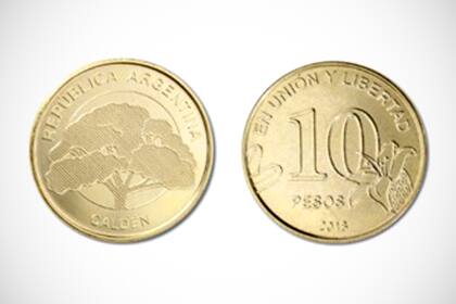 La moneda de diez pesos con el grabado del Caldén