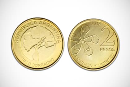 La moneda de dos pesos con el grabado del Palo Borracho