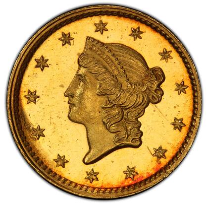 La moneda de gran valor pertenece al tipo I del dólar de oro acuñado en 1854